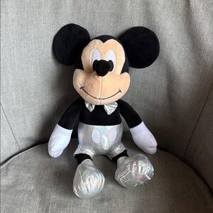 Disney 100 Mickey Mouse Stuffed Animal - Black and White w/ Silver outfit